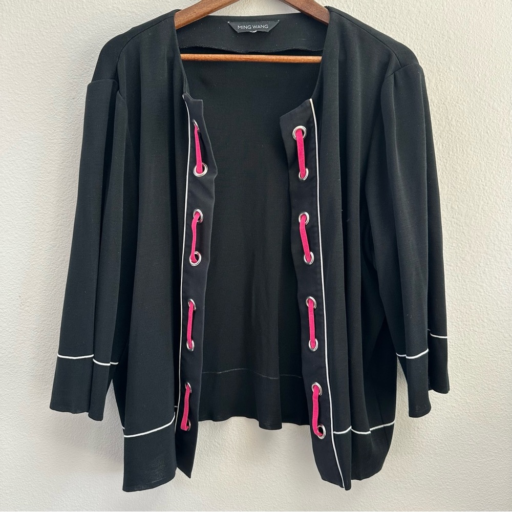 Ming Wang black cardigan jacket with pink laces and grommet detail XXL